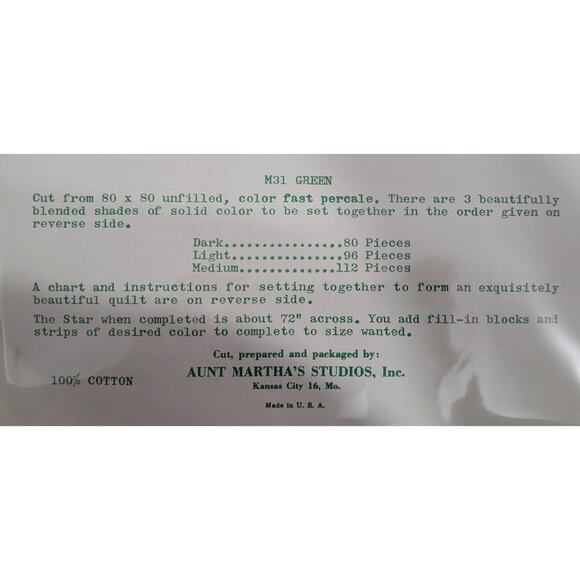 Precut Pieces Lone Star Quilt Kit by Aunt Martha's Studios - Picture 5 of 5